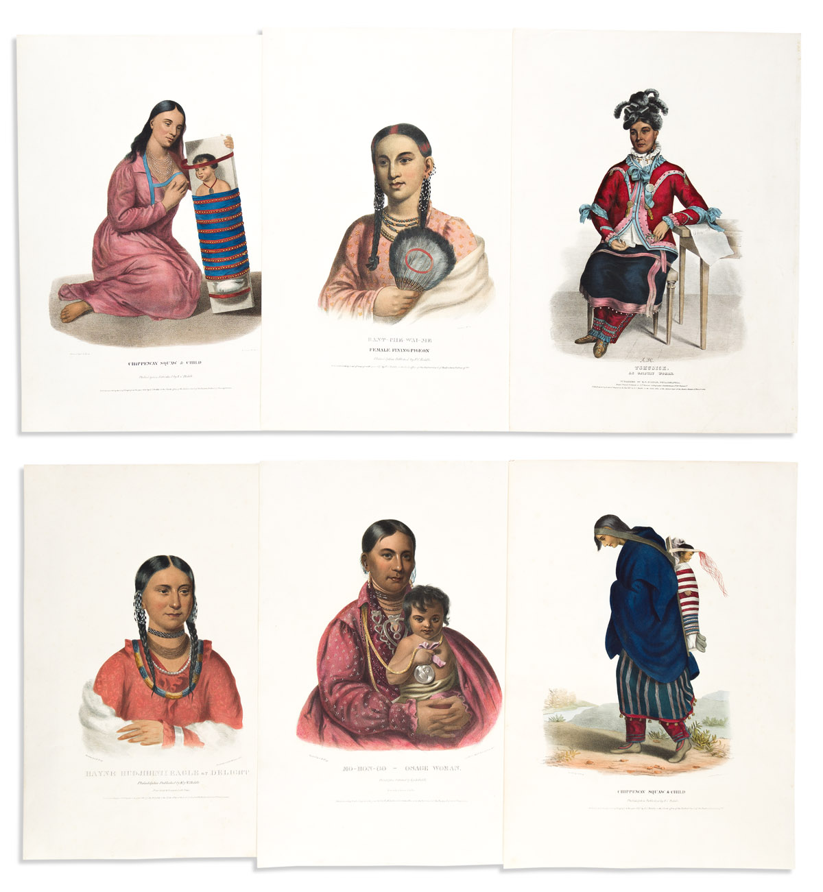 (NATIVE AMERICANS.) Thomas McKenney; and James Hall. Group of 6 hand-colored lithographed plates of women and children